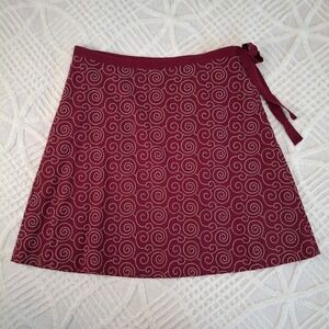 J. Crew Size 12 Burgundy White Embroidered Swirl A-Line Skirt Lined Side Bow